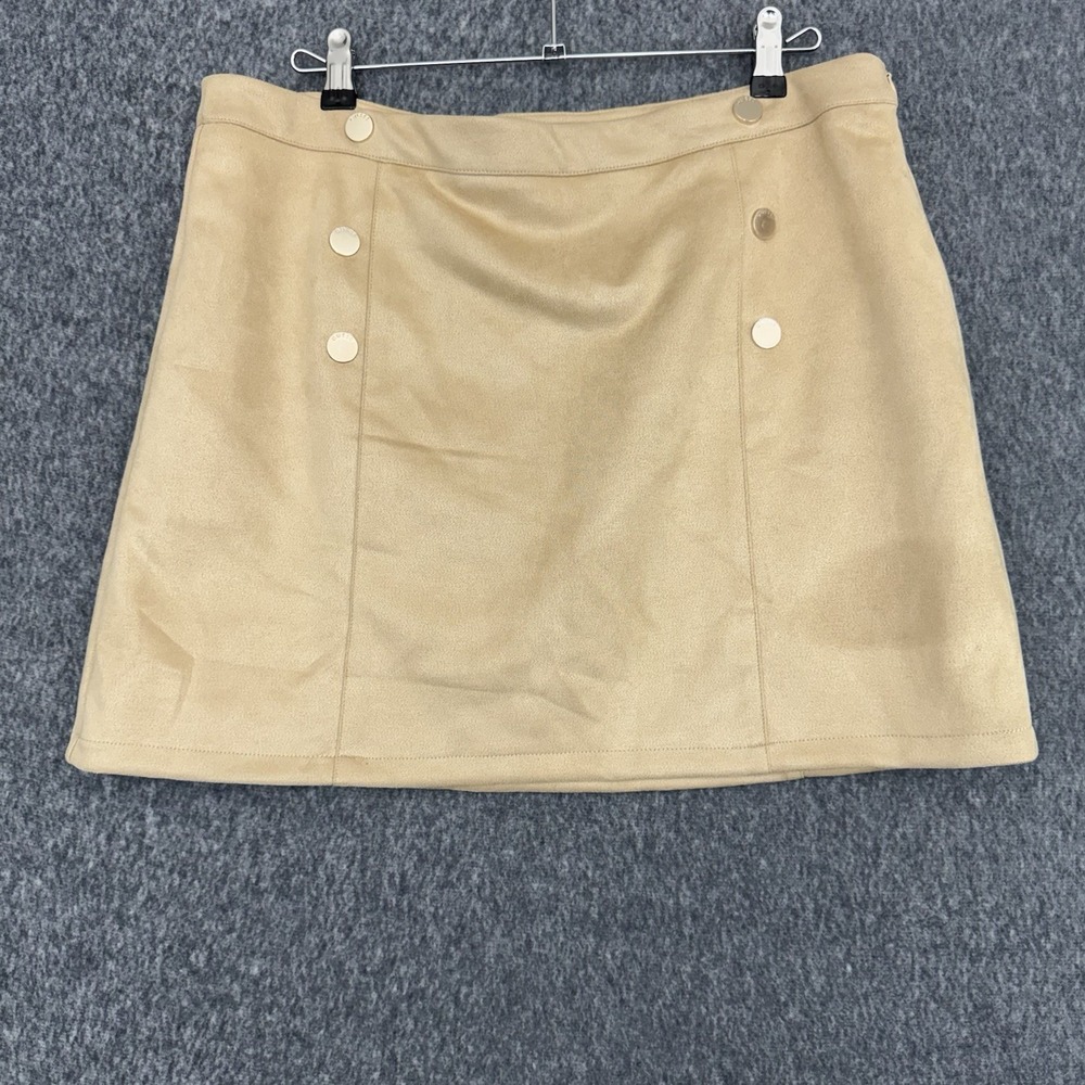 GUESS Mini Skirt Womens XL Beige Faux Suede Asymmetric Button Wrap R5RD033WM980